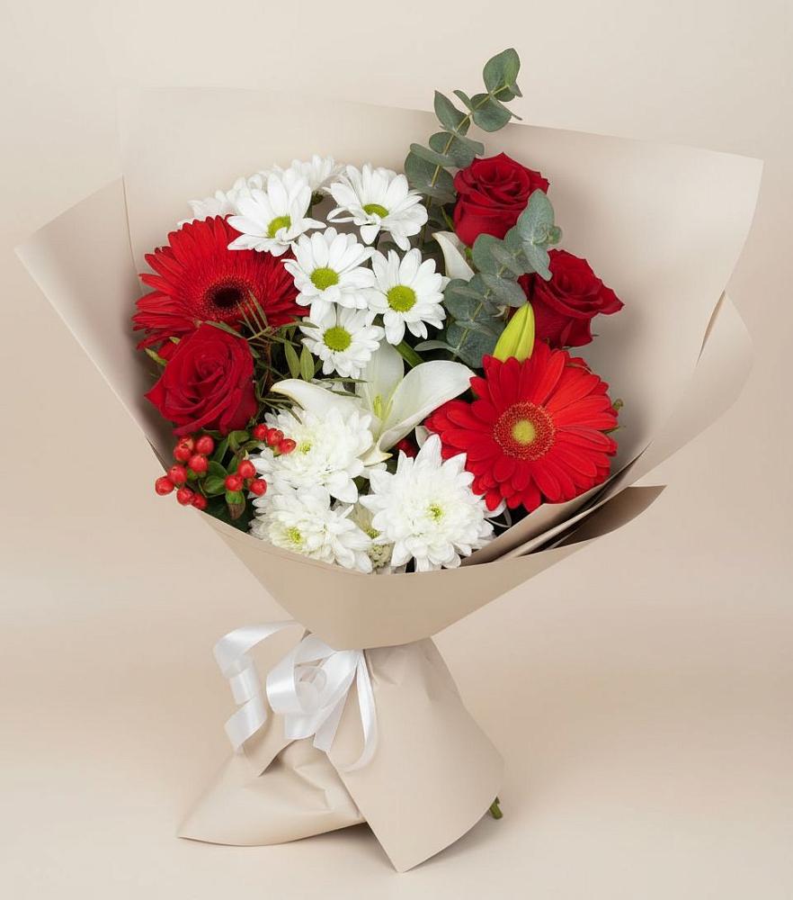 Букет цветов из: Розы, Хризантемы, Герберы и Лилии в Атяшево