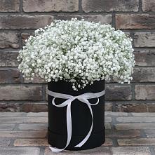 Цветочная композиция из Гипсофила в шляпной коробке в Атяшево