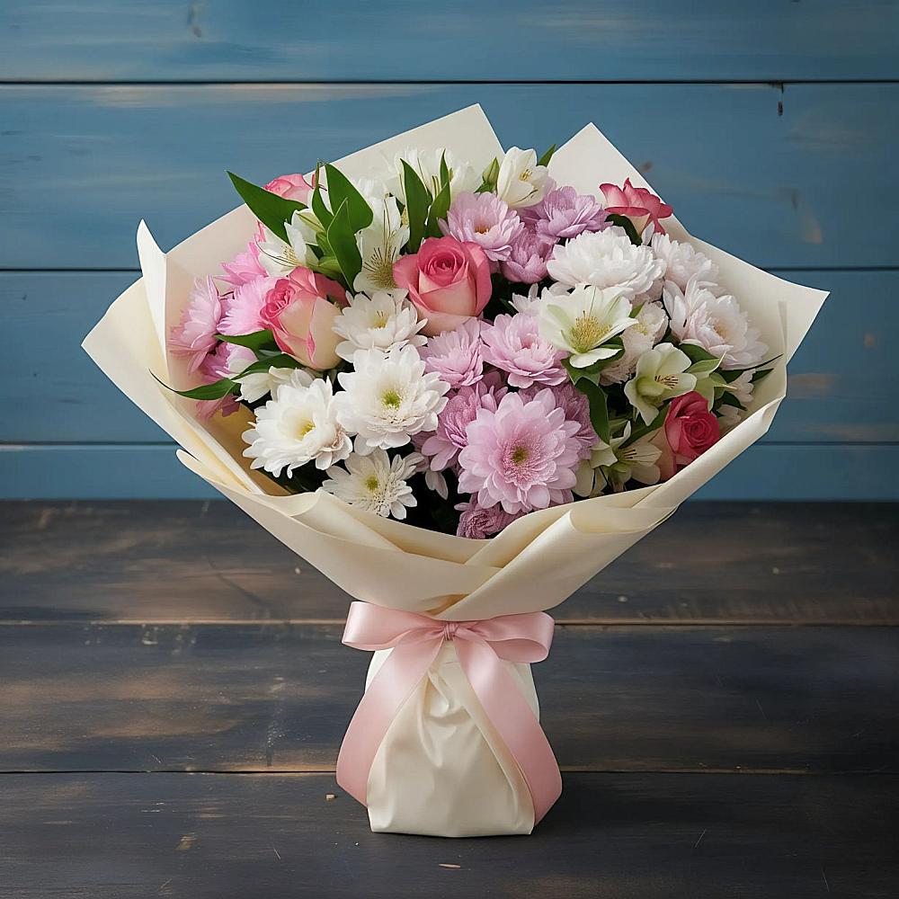 Букет цветов из: Хризантемы, Альстромерии и Розы в Атяшево